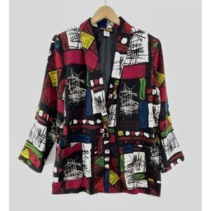 Vtg 80s Blazer Women XL Abstract Graffiti Artsy Festival USA Lightweight Maximal
